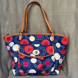 COACH Polka Dot Leah Blue White Red Shoulder Handbag Purse